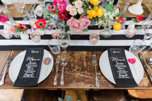 Colour pop and monochrome table- Styling and Design by Elizabeth Weddings