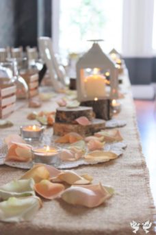 Peach, lanterns, petals, hessian- styling by Elizabeth Weddings