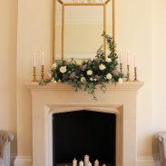 Fireplace and mantelpiece candles, styling by Elizabeth Weddings